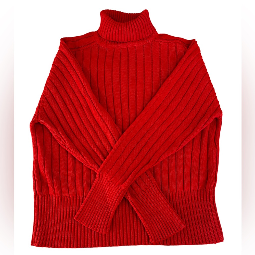 Ribbed Red Turtleneck Sweater, Large
